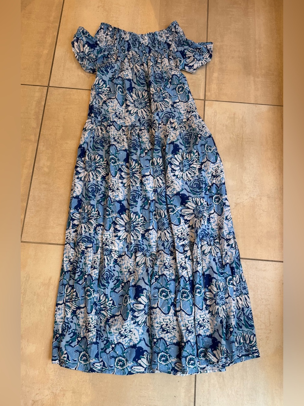 Blue Floral Off-Shoulder Maxi Skirt